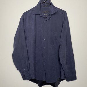 Van Heusen Faux "Soft Suede" Button Up Shirt Men's M 15-15.5 Blue Pocket Work
